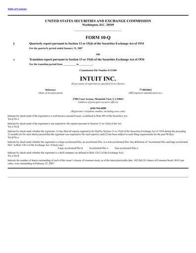 Thumbnail Intuit Quarterly Report 2007-q2