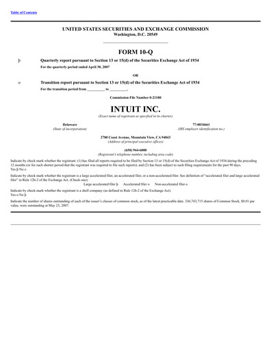 Thumbnail Intuit Quarterly Report 2007-q3