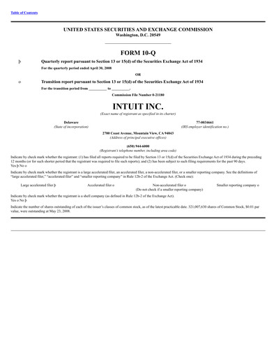 Thumbnail Intuit Quarterly Report 2008-q3