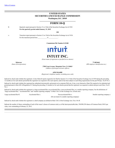 Thumbnail Intuit Quarterly Report 2012-q2