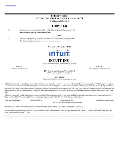 Thumbnail Intuit Quarterly Report 2013-q3