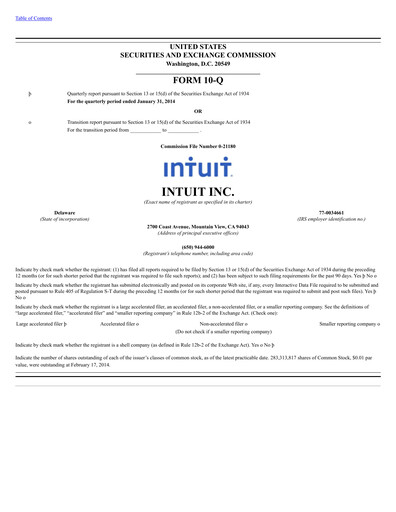 Thumbnail Intuit Quarterly Report 2014-q2