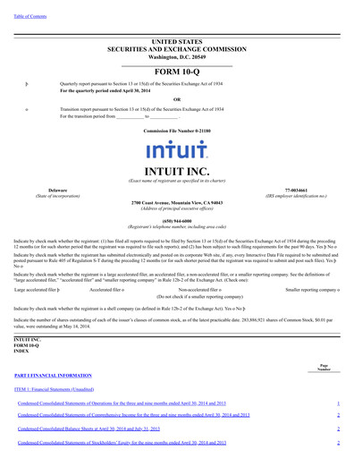 Thumbnail Intuit Quarterly Report 2014-q3