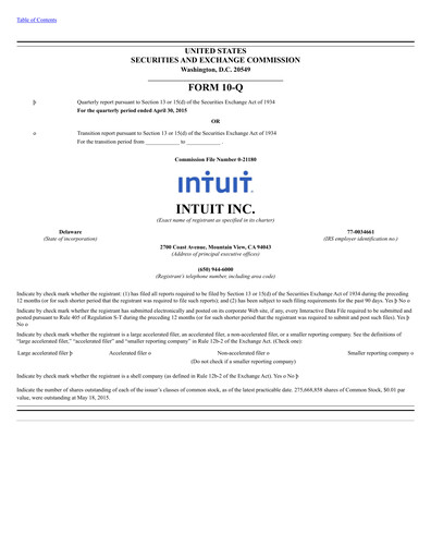Thumbnail Intuit Quarterly Report 2015-q3