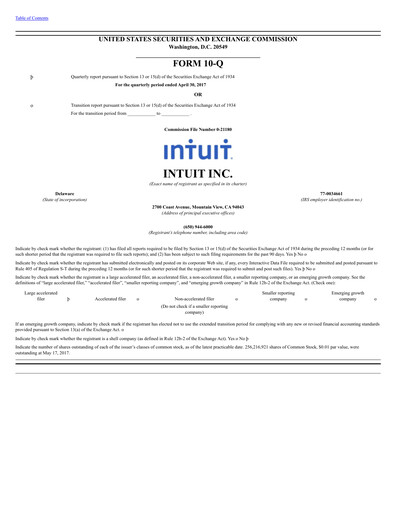 Thumbnail Intuit Quarterly Report 2017-q3