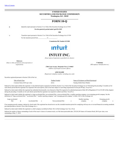 Thumbnail Intuit Quarterly Report 2019-q3