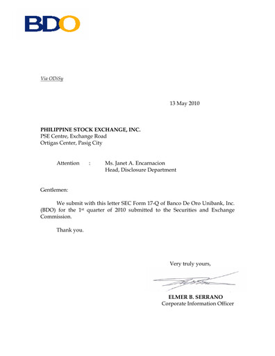 Thumbnail BDO Unibank Quarterly Report 2010-q1