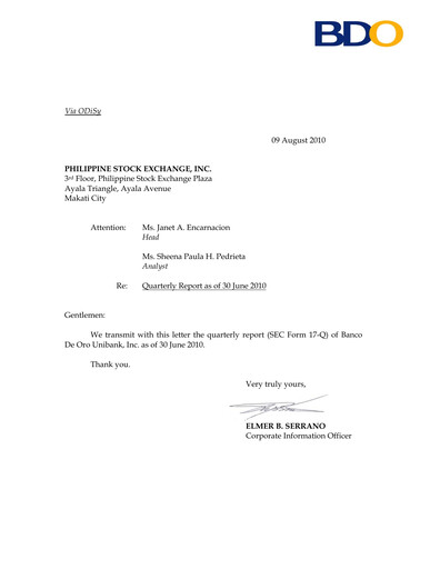 Thumbnail BDO Unibank Quarterly Report 2010-q2