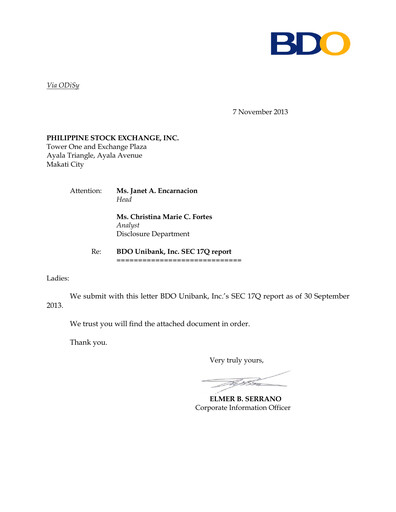 Thumbnail BDO Unibank Quarterly Report 2013-q3