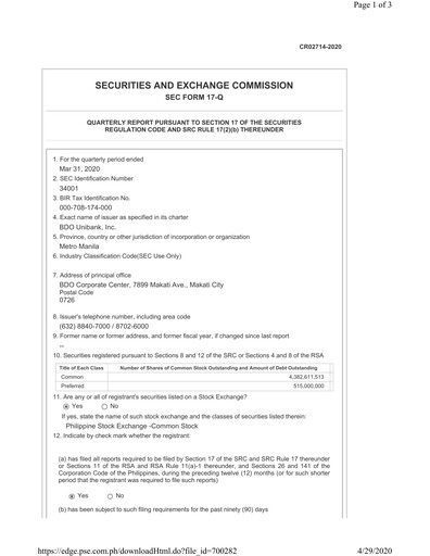 Thumbnail BDO Unibank Quarterly Report 2020-q1