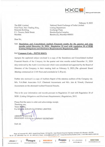 Thumbnail Kewal Kiran Clothing
 Quarterly Report 2025-q3