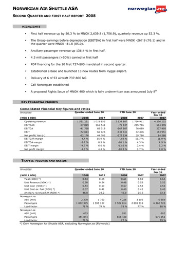 Thumbnail Norwegian Air Shuttle
 Quarterly Report 2008-q2