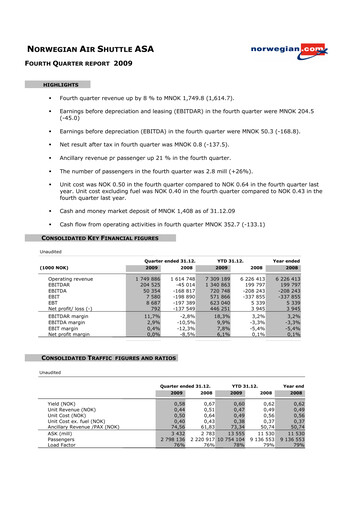 Thumbnail Norwegian Air Shuttle
 Quarterly Report 2009-q4
