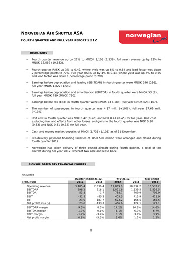 Thumbnail Norwegian Air Shuttle
 Quarterly Report 2012-q4