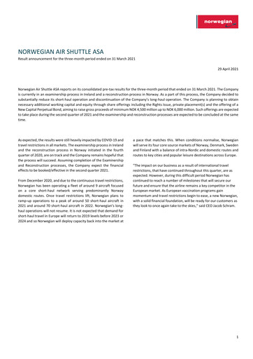 Thumbnail Norwegian Air Shuttle
 Quarterly Report 2021-q1