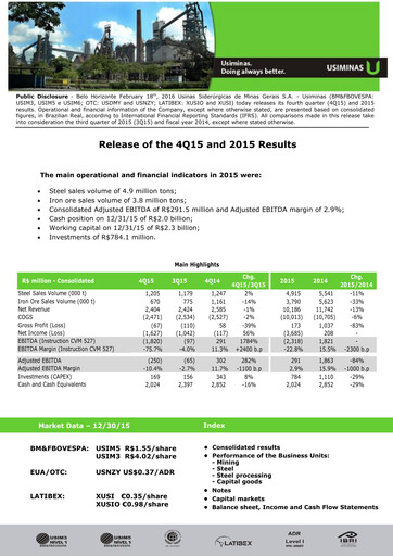 Miniature Usiminas Rapport financier 2015
