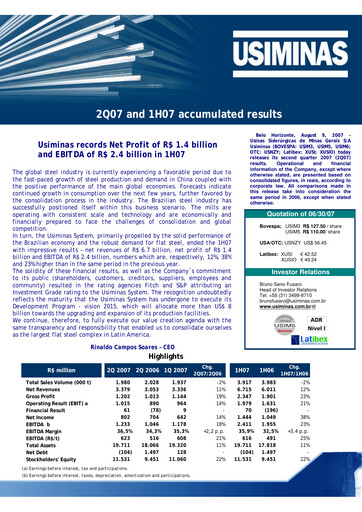 Thumbnail Usiminas Quarterly Report 2007-q2