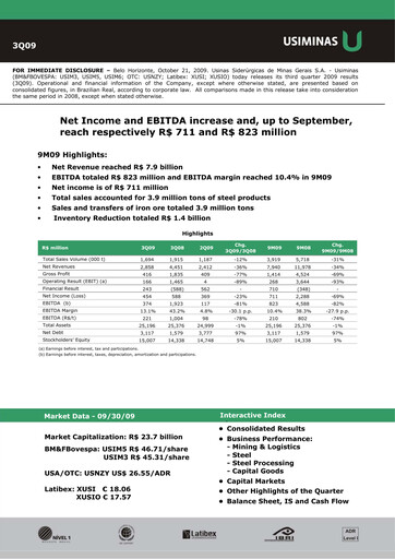 Thumbnail Usiminas Quarterly Report 2009-q3