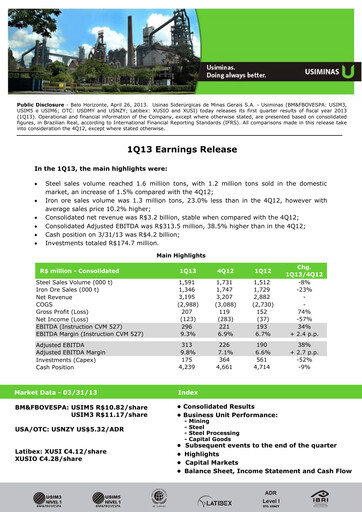 Thumbnail Usiminas Quarterly Report 2013-q1