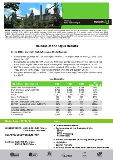 Thumbnail Usiminas Quarterly Report 2014-q1