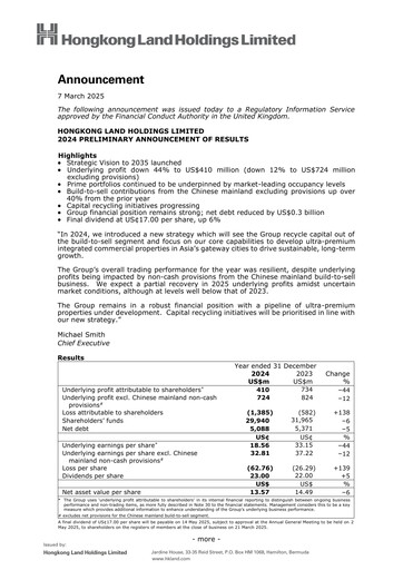 Vorschaubild Hongkong Land
 Finanzbericht 2024