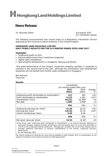 Thumbnail Hongkong Land
 Half-year Report 2017-h1