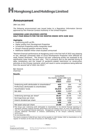 Thumbnail Hongkong Land
 Half-year Report 2022-h1
