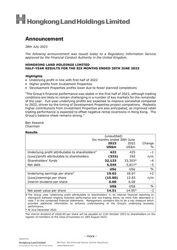 Thumbnail Hongkong Land
 Half-year Report 2023-h1