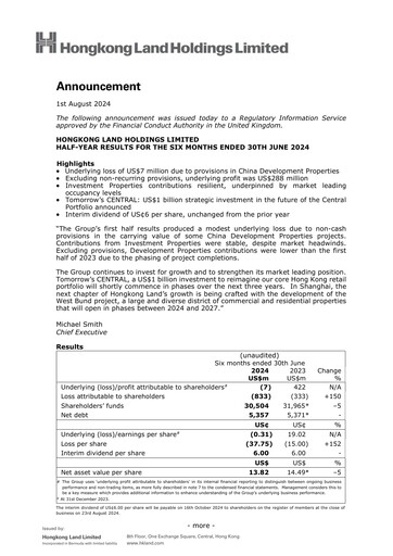Thumbnail Hongkong Land
 Half-year Report 2024-h1