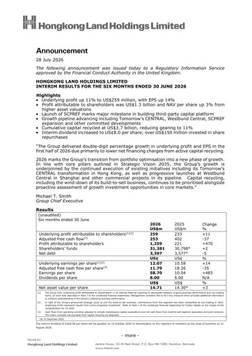 Thumbnail Hongkong Land
 Half-year Report 2026-h1