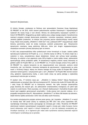 Thumbnail CD Projekt Annual Report 2012