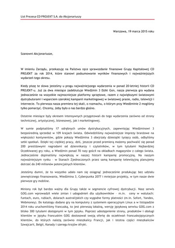 Thumbnail CD Projekt Annual Report 2014