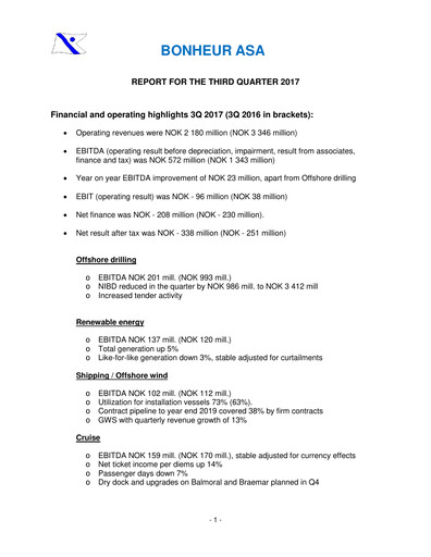 Thumbnail Bonheur ASA Quarterly Report 2017-q3