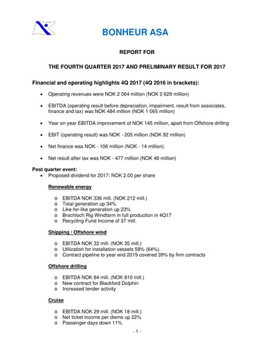 Thumbnail Bonheur ASA Quarterly Report 2017-q4