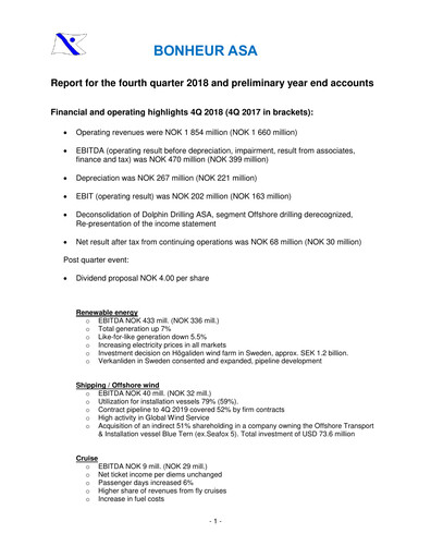 Thumbnail Bonheur ASA Quarterly Report 2018-q4