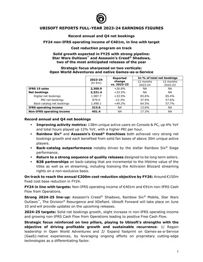 Vorschaubild Ubisoft Finanzbericht 2023-2024