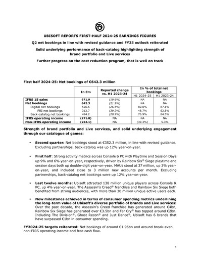 Vorschaubild Ubisoft Halbjahresbericht 2024-h1