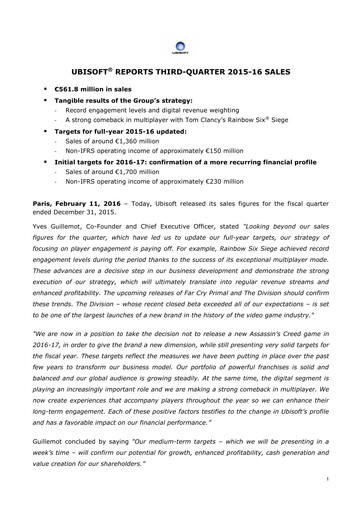 Vorschaubild Ubisoft Quartalsbericht 2015-q3