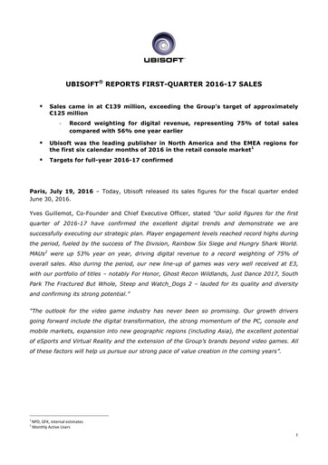 Vorschaubild Ubisoft Quartalsbericht 2016-q1