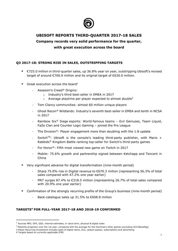 Vorschaubild Ubisoft Quartalsbericht 2017-q3