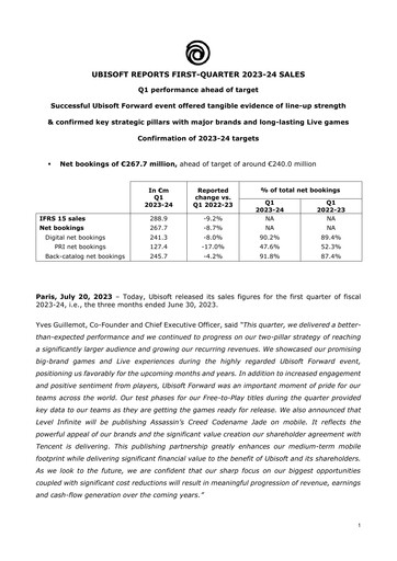Vorschaubild Ubisoft Quartalsbericht 2023-q1