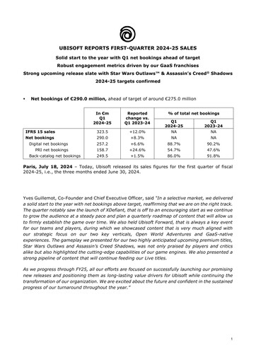 Vorschaubild Ubisoft Quartalsbericht 2024-q1