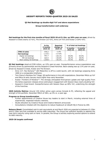 Vorschaubild Ubisoft Quartalsbericht 2025-q3
