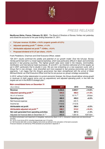 Thumbnail Bureau Veritas Financial Report 2011