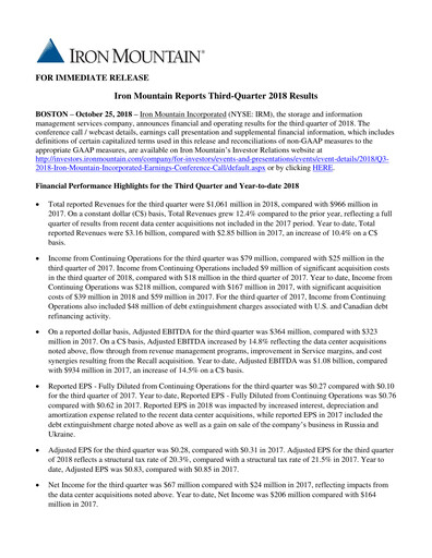 Thumbnail Iron Mountain Quarterly Report 2018-q3