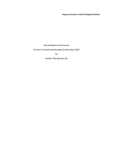 Thumbnail Autolus Therapeutics Annual Report 2019