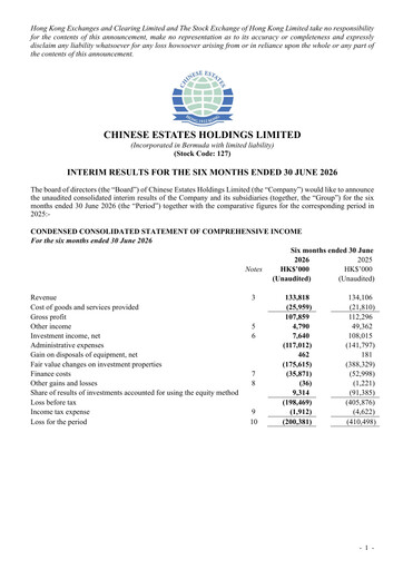 Thumbnail Chinese Estates Holdings Half-year Report 2026-h1