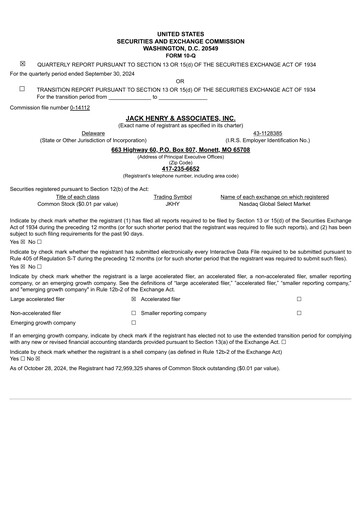 Thumbnail Jack Henry & Associates

 Quarterly Report 2025-q1
