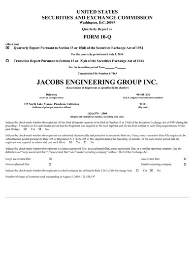 Vorschaubild Jacobs Engineering Quartalsbericht 2016-q3