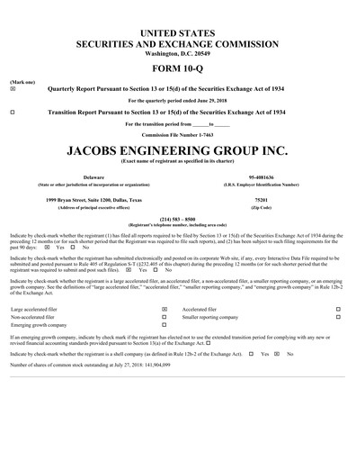 Vorschaubild Jacobs Engineering Quartalsbericht 2018-q3